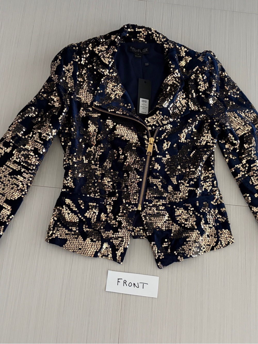 Rachel Zoe Navy & Gold Sequin Moto Jacket